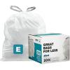 image:imagePlasticplace Custom Fit Trash Bags Compatible with simplehuman Code E 100 Count White Drawstring Garbage Liners 52 Gallon  20 Liter 185 x 20White