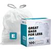 image:imagePlasticplace Custom Fit Trash Bags Compatible with simplehuman Code E 100 Count White Drawstring Garbage Liners 52 Gallon  20 Liter 185 x 20White