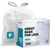 image:imagePlasticplace Custom Fit Trash Bags Compatible with simplehuman Code F 100 Count White Drawstring Garbage Liners 65 Gallon  25 Liters 2175 x 20White