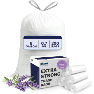 image:imagePlasticplace 8 Gallon Trash Bags Premium White Drawstring Garbage Bag 07 Mil Thickness Durable Trash Can Liners Garbage Bags for your Trash Can Ring Size 22 x 22 Pack of 100Lavender and Soft Vanilla Scented