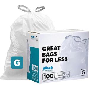 image:imagePlasticplace Custom Fit Trash Bags Compatible with simplehuman Code G 100 Count White Drawstring Garbage Liners 8 Gallon  30 Liters 175 x 28White