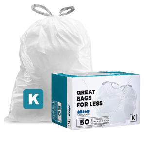 image:imagePlasticplace Custom Fit Trash Bags Compatible with simplehuman Code K 50 Count White Drawstring Garbage Liners 10 Gallon  38 Liters 24 x 28White