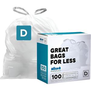 image:imagePlasticplace Trash Bags Compatible with simplehuman Code D 200 Count White Drawstring Garbage Liners 53 Gallon  20 Liter 1575 x 28White