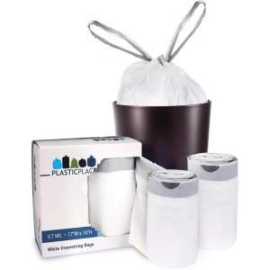 image:imagePlasticplace 4 Gallon White Drawstring Trash Bags 200 Count Pack of 1  07 Mil LeakProof Garbage Liners for Small Trash Can Bathroom Kitchen Office and Car UseWhite