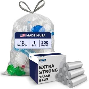 image:imagePlasticplace 46 Gallon White Drawstring Bags 100 Prime Material 17x20 07 Mil 200Case