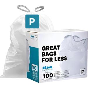 image:imagePlasticplace Custom Fit Trash Bags Compatible with simplehuman Code P 100 Count White Drawstring Garbage Liners 1316 Gallon 235 x 315White