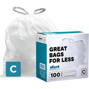 image:imagePlasticplace Trash Bags Compatible with simplehuman Code C 200 Count White Drawstring Garbage Liners 2632 Gallon  1012 Liter 1475 x 20White