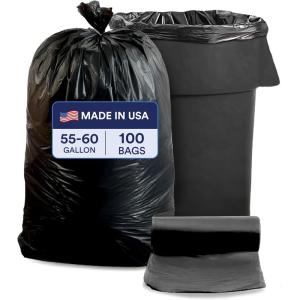 image:imagePlasticplace 5560 Gallon Trash Bags Heavy Duty Black Garbage Bags 100 Count for Lawn Yard and Outdoor Waste Disposal Ideal for Industrial Trash Cans Contractors and Home Improvement ProjectsBlack