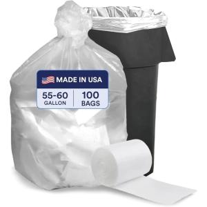 image:imagePlasticplace 5560 Gallon Trash Bags Heavy Duty Black Garbage Bags 100 Count for Lawn Yard and Outdoor Waste Disposal Ideal for Industrial Trash Cans Contractors and Home Improvement ProjectsClear