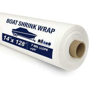 image:imagePlasticplace Boat Shrink Wrap  14 x 25 White Plastic Film 7 Mil LLDPE  UV  Marine Shrink Wrap for Boats Jet Skis  Heat Gun Wrap for Storage amp Moving  Plastic Wrap for Packing  1 Roll with Core14 x 128