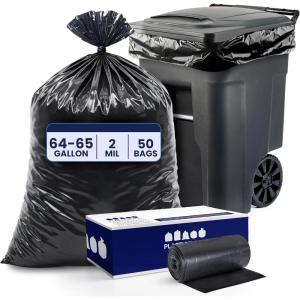 image:imagePlasticplace  W65LDBTL2RL 6465 Gallon Trash Can Liners for Toter  20 Mil  Black Heavy Duty Garbage Bags  Rolls  49 x 59 50 Count20 Mil