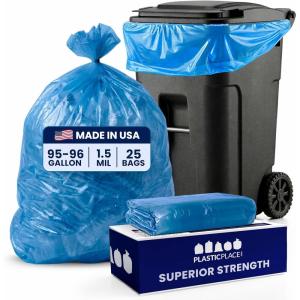 image:imagePlasticplace 3040 Gallon Recycling Trash Bags  12 Mil Blue Garbage Bag Liners  33 x 46 100 Count96 Gallons