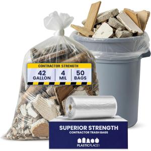 image:imagePlasticplace 42 Gallon Contractor Trash Bags  40 Mil Clear Heavy Duty Garbage Bags  33 x 48 50 Case