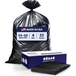 image:imagePlasticplace 55 Gallon Contractor Bags Black 38 x 58 4 Mil 32Case