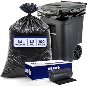 image:imagePlasticplace 6465 Gallon Trash Can Liners for Toter  12 Mil  Black Heavy Duty Garbage Bags  Rolls  50 x 60 100 Count