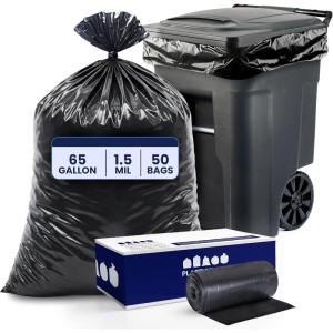 image:imagePlasticplace 65 Gallon Trash Bags  15 Mil  Black Heavy Duty Garbage Can Liners  50 x 48 50 Count1 Count Pack of 50