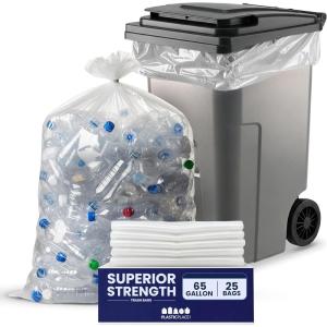 image:imagePlasticplace 65 Gallon Trash Bags  27 Mil  Clear Heavy Duty Garbage Can Liners  50 x 48 25 Count1 count Pack of 25
