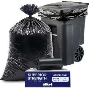image:imagePlasticplace 9596 Gallon Heavy Duty Trash Bags Garbage Bags PunctureResistant Fits Rollaway Cans amp Drums Durable Large Plastic Bags 50 Count15 Count Pack of 1