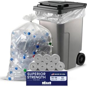 image:imagePlasticplace 9596 gallon Garbage Can Liners  2 Mil  Clear Heavy Duty Trash Bags  61 X 68 25Count1 Count Pack of 50