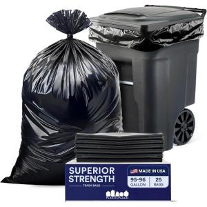 image:imagePlasticplace 9596 gallon Garbage Can Liners  3 Mil  Black Heavy Duty Trash Bags  61 x 68 25 Count Pack of 1Can Liners