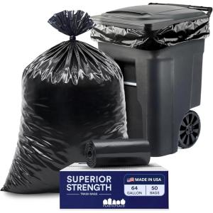 image:imagePlasticplace Black Trash Bags 50 Count  Heavy Duty 6465 Gallon Garbage Bags Puncture Resistant Large Trash Can Liners Ideal for Toter Cans Kitchen amp Outdoor Use 50 x 60 15 Mil