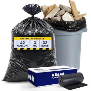 image:imagePlasticplace Contractor Trash Bags 42 Gallon  30 Mil  Clear Heavy Duty Garbage Bag  326 x 464 50 Count Transparent B001C0SIUGBlack