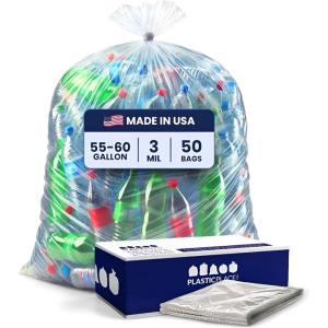 image:imagePlasticplace Contractor Trash Bags 5560 Gallon 30 Mil Black Heavy Duty Garbage Bag 38 X 58 50CountClear