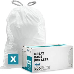 image:imagePlasticplace Custom Fit Trash Bags Compatible with simplehuman Code X 200 Count White Drawstring Garbage Liners 21 Gallon 80 Liter 26 x 245White