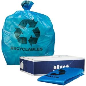 image:imagePlasticplace 1216 Gallon Recycling Bags  12 Mil  Blue Garbage Can Liners with Logo  24 x 31 250 Count