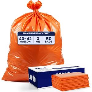 image:imagePlasticplace 4045 Gallon Trash Bags  15 Mil  Orange Heavy Duty Garbage Can Liners  40 x 46 100 Count42 Gallon  30 Mil