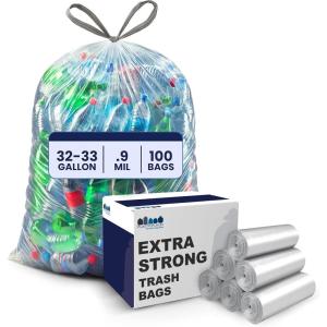 image:imagePlasticplace 3233 Gallon Recycling Bags  09 Mil  Clear Drawstring Garbage Can Liners  33 x 38 100 Count