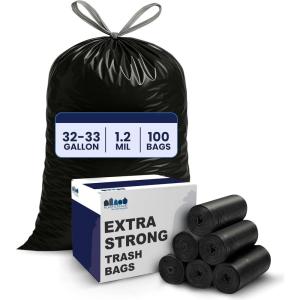 image:imagePlasticplace 3233 Gallon Trash Bags  12 Mil  Drawstring Garbage Can Liners  33 x 39 Black 100 Count