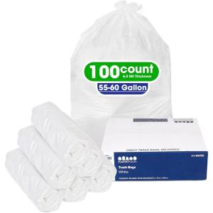 image:imagePlasticplace 5560 Gallon Trash Bags  07 Mil  White Heavy Duty Garbage Can Liners  38 x 58 100 CountPack of 1