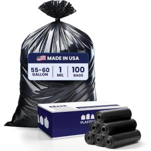 image:imagePlasticplace 5560 Gallon Trash Bags  15 Mil  Black Heavy Duty Garbage Can Liners  36 x 58 100 Count10 mil