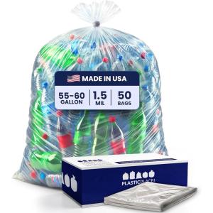 image:imagePlasticplace 5560 gallon Trash Bags  15 Mil  Clear Heavy Duty Garbage Can Liners  36 x 58 100 CountClear