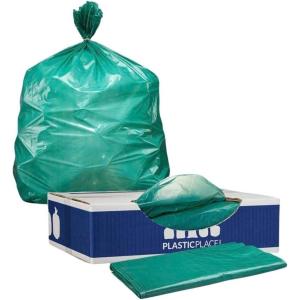 image:imagePlasticplace 6465 Gallon Trash Can Liners for Toter  15 Mil  Green Heavy Duty Garbage Bags  50 x 60 50 Count W65LDGTL
