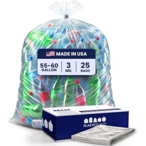 image:imagePlasticplace Contractor Trash Bags 5560 Gallon  30 Mil Clear Heavy Duty Garbage Bag 38 x 58 25 Count