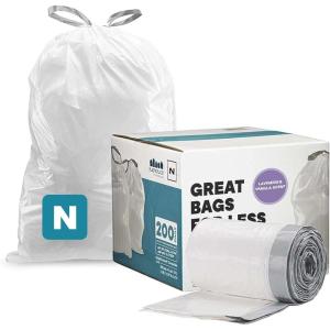 image:imagePlasticplace White Drawstring Lavender and Soft Vanilla Scented Garbage Can Liners Compatible with Code N 200 Count 1213 Gallon 4550 Liter 12 Mil 225 x 3151 Count Pack of 200