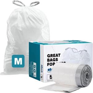 image:imagePlasticplace Custom Fit Trash Bags Compatible with simplehuman Code M 50 Count White Drawstring Garbage Liners 12 Gallon  45 Liters 21 x 305White