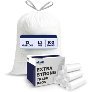 image:imagePlasticplace 13 Gallon Trash Bags 12 Mil White Drawstring Garbage Can Liners 24x27 200 CountWhite
